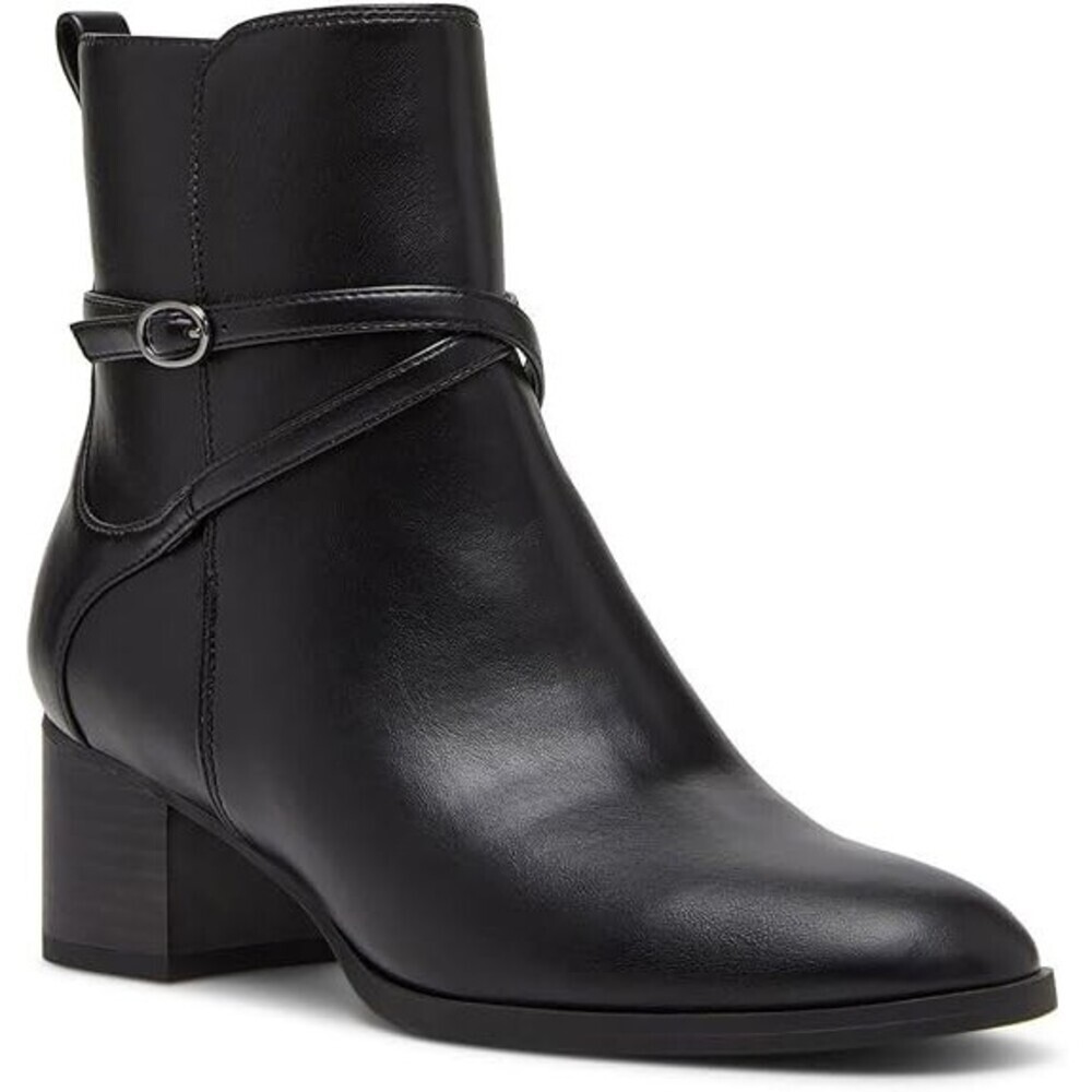 Anne Klein Moore Bootie Womens Black Faux Leather Block Heel Ankle Boots LION733